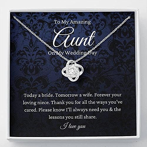 Jóias de cartão de mensagem, colar artesanal- Presente personalizado Love Knot, tia da noiva Presente da sobrinha a tia