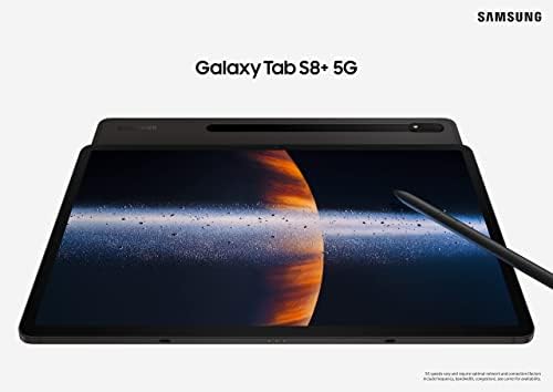 Samsung Galaxy Tab S8+ 5G LTE Verizon Android Tablet, tela ampla de 12,4 ”, armazenamento de 128 GB, Wi-Fi 6E, câmera ultra larga, caneta
