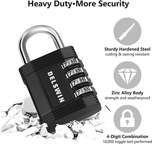 Delswin Lock Lock for Locker - Lock de combinação resetável de 4 dígitos para o Gym Locker, combinação de cadeado de serviço pesado à prova d'água para escola, escritório