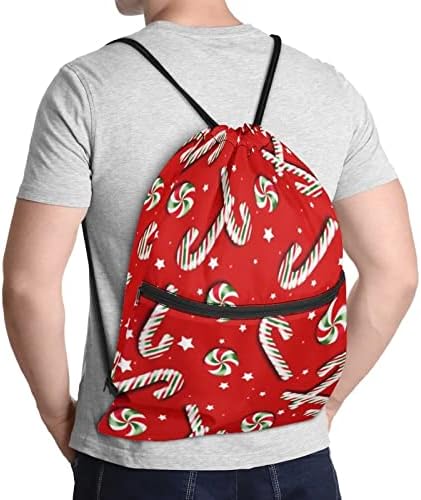Rnyleeg Christmas Candy Candystring Backpack Saco, saco de corte à prova d'água com bolso de ginástica de bolso zip
