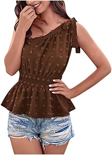 Sexy feminino One ombro tampo de verão Tanque casual top Smocked cintura camisa sem mangas