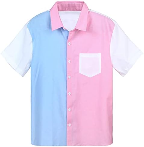 Camas de manga curta de colorida masculina Camisetas de gênero revelam camisas azuis rosa Botão de bolso de bolso para