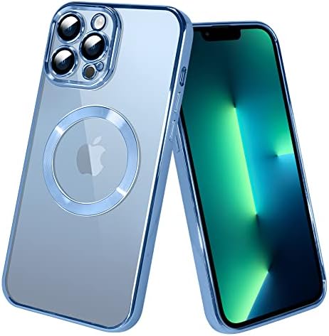 Sokad para iPhone 13 Pro Max Case [Compatível com Magsafe] Caixa de luxo de TPU de MagSafe] [Protetor de lente de câmera integrado] Tampa magnética esbelta à prova de choques para mulheres-azul