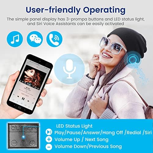 Bluearear Bluetooth Feanie Hat bluetooh 5.2 fone de ouvido sem fio chapéus de malha com alto -falante estéreo e microfone 15