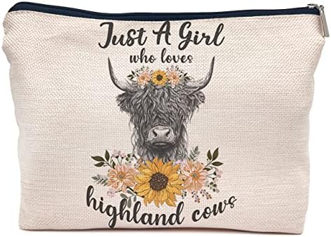 Girassol Iwxyi Só uma garota que ama as vinhas das terras altas decoração de bolsa cosmética, Vintage Highlands vacas femininas Bolsa