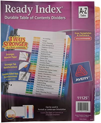 Avery Ready Index Table Scents Divisders, 26-TAB, 1 Conjunto