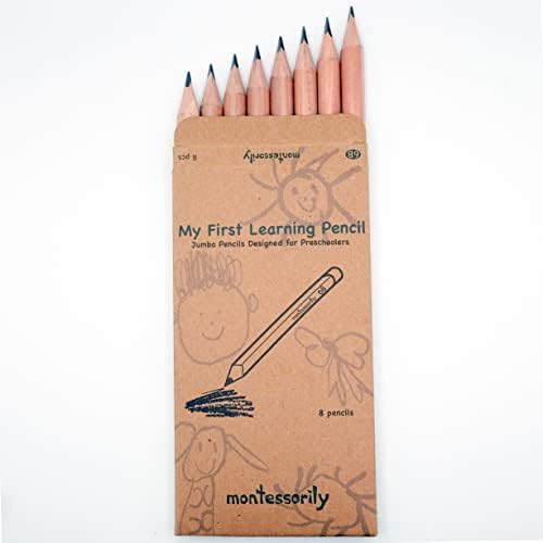 Montessorily jumbo grosso lápis triangular para pré -escolar, crianças, 3-6 anos - meu primeiro lápis de aprendizado 6b