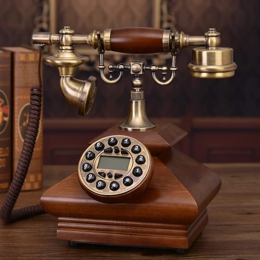 Lepsjgc antique retro telefonia sólida decoração de madeira fixa, mostrador de botão com identificação de chamadas,