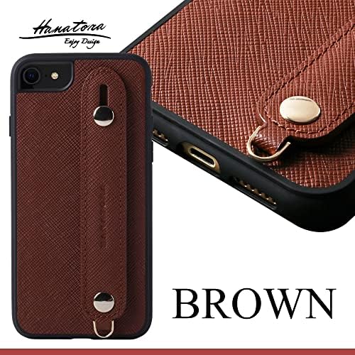Hanora] iPhone 11 Pro Case, Saffiano Leather, pulseira de pulso, feita à mão, capa para o iPhone 11 Pro Brown