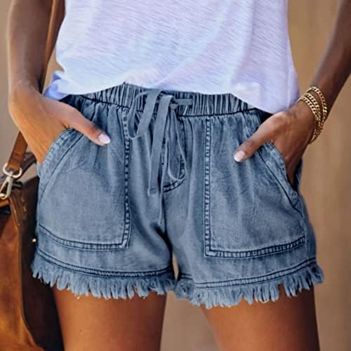 Ertupe feminino shorts leves de jeans casual calça curta calça curta cintura elástica shorts de cordão confortável