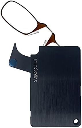 Carteira fina de aço inoxidável Thinoptics com leitores/óculos de leitura retangular, preto, 44,45mm + 1.5