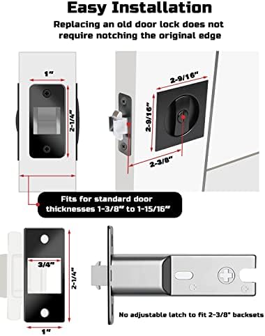 Trava de porta de bolso preto, hardware de porta de bolso contemporâneo de privacidade preto fosco, trava de bolso deslizante para banheiro 2 pacote