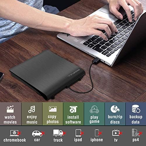 TEOLULL USB 3.0 CD de DVD externo DVD com armazenamento de proteção Bolsa de caixa de transporte, CD portátil DVD +/- RW Burner de acionamento para Windows 10/8/7 Laptop Computador MacBook Pro Air Mac OS OS OS OS