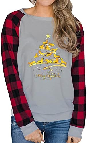 DSODAN Women Crew pescoço de manga longa camiseta de Natal Impressão diária Camisas diárias