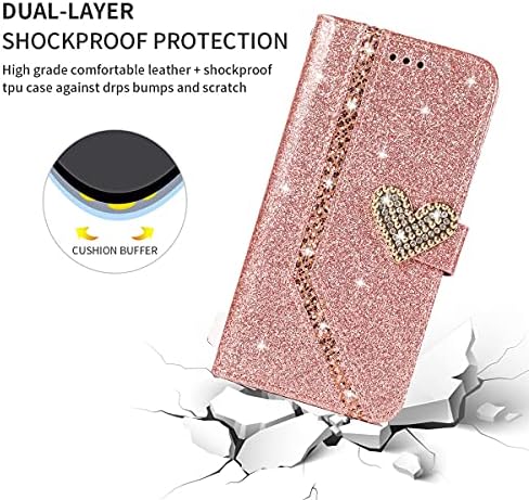 Caixa da carteira XYX para Samsung S23 Ultra, Bling Glitter Love Diamond Buckle PU couro de couro para Galaxy S23 Ultra 5G, Rosegold