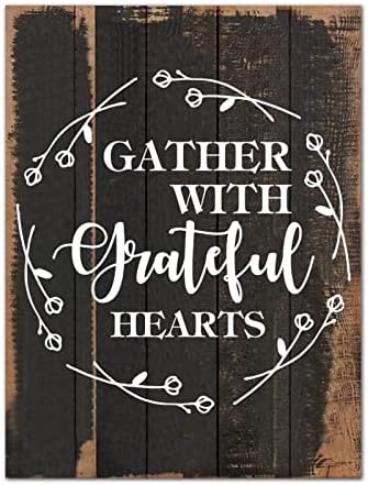 Palé de madeira rústica 12x16in Paletes positivos para dizer o tema caseiro com o Grateful Hearts Corações Citação de Citação de