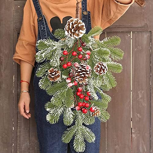 CREAT COL BOY Garoto Artificial Rattan Christmas Teardrop Swag Swag Cones de inverno Faux Garland Red Berries Garland para Decoração