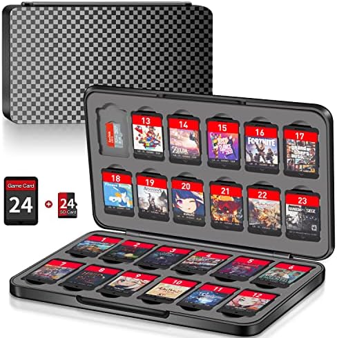 Switch Game Case Holder com 24 slots de cartucho e 24 micro sd cartão de cartão, slim portátil Organizador de jogos Acessórios
