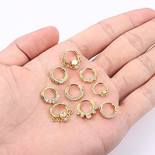 Drperfect 9pcs 16g septo anéis opala brio de brio de arco de arco anéis de nariz 316l aço inoxidável cz helix helix brigos brio de septo clicker piercing jewerly