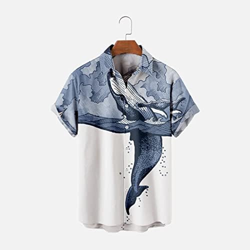 Camisetas de botão masculino de manga curta camisa havaiana de botão de botão impressa com camisas de cruzeiro engraçado de bolso