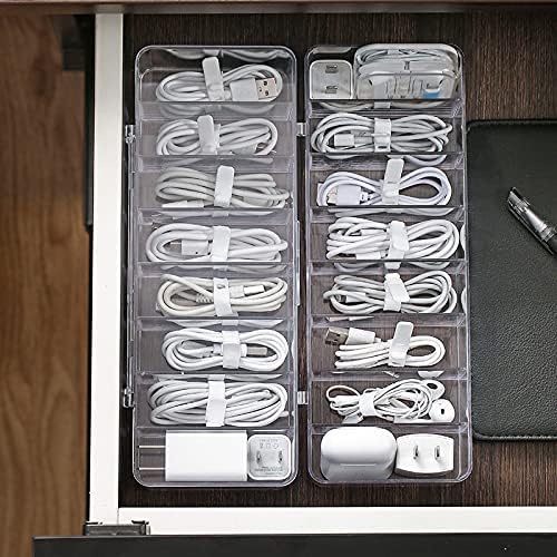 Caixa de organizador eletrônico transparente, 8 caixas de armazenamento de compartimento com 10 laços de arame ， Case de