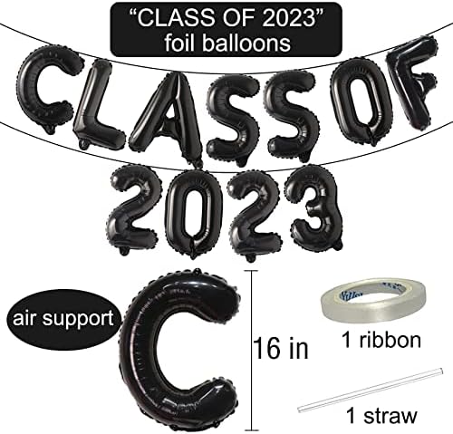 Tellpet Class of 2023 Balloons Banner para decorações de festas de formatura, preto