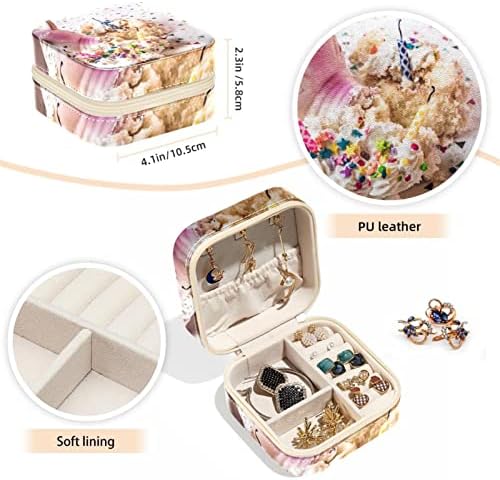 Caixa de jóias de viagem VBFOFBV, Organizador de jóias de couro PU Small para mulheres meninas, mini -exibição portátil Caixas de breol de breol, bolo de aniversário rosa colorido colorido