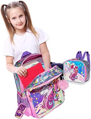 EGCHESCEBO CRIANÇAS MENINAS Escola de viagem Adolescente adolescente garoto pré -escolar Clear 3pcs Unicorn Braid Backpack