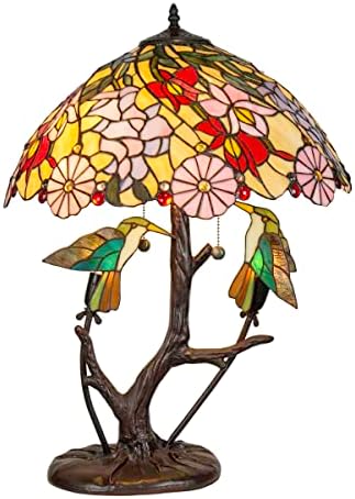 Dale Tiffany Lâmpadas TT21205 Hummingbirds empoleirados - 4 luz de mesa leve Tiffany, bronze, 26 x19 x19