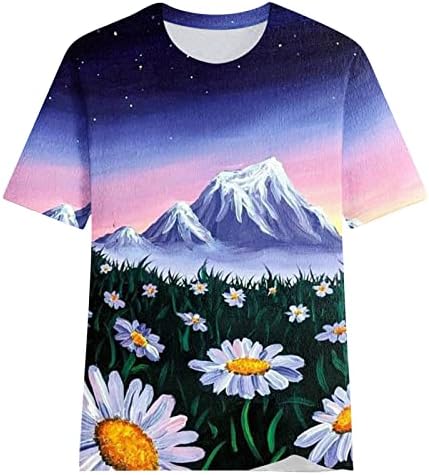 Mulher paisagem t-shirt de camiseta redonda de manga curta de manga curta