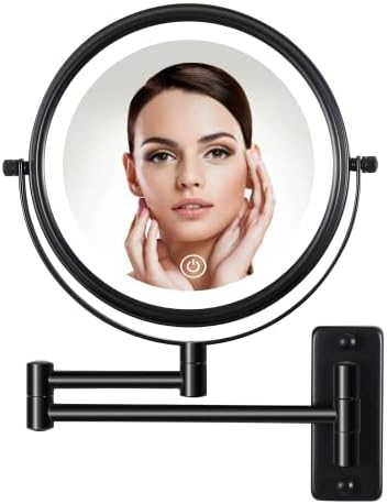 Espelho de maquiagem iluminado de parede kacuozx, espelho de vaidade com luzes, 3 luzes coloridas, tela de toque diminuído, espelho de barbear de ampliação de dupla face 1x 10x