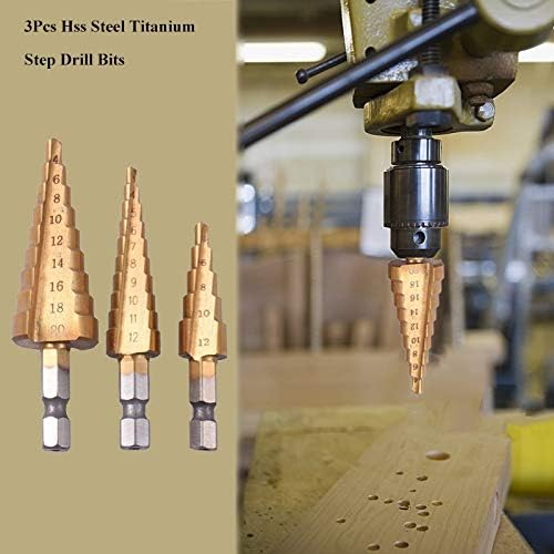 Etapa de madeira Drill 3PCS HSS Aço Titânio Bits Drill Bits 3-12mm 4-12mm 4-20mm Ferramentas de corte de cone de etapa