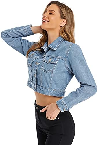 Jaqueta jeans de jeans da Peiqi Women, manga longa com bolsos