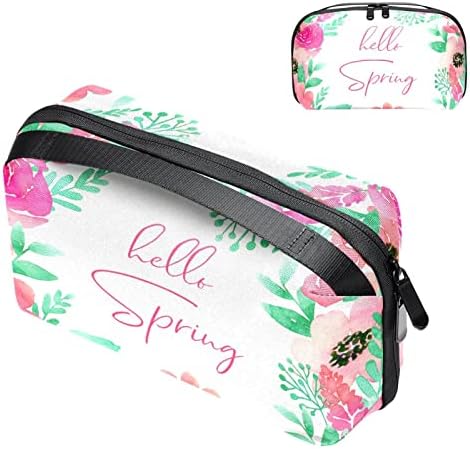Organizador eletrônico Smith Travel Cable Organizer Bag para discos rígidos, cabos, carregador, USB, cartão SD, olá, flor de primavera, ligue para rosa floral verde