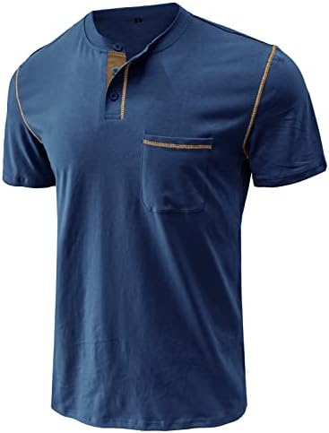 M&F Evenmine mass moda de moda casual Placket básico de manga longa/curta Henley camisetas Button Cotton Pocket Camiseta