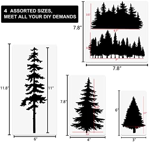 12 PCs Trees Stencils, altos estênceis de árvores de natal de cedro de pinheiro de pinheiro para pintura, tamanhos