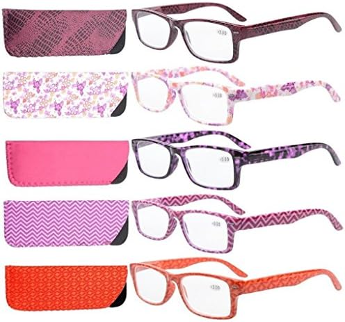 Olhos para os olhos de 5 pacote de mola de mola de mola padronizada de óculos de leitura retangular Mulheres +2.5