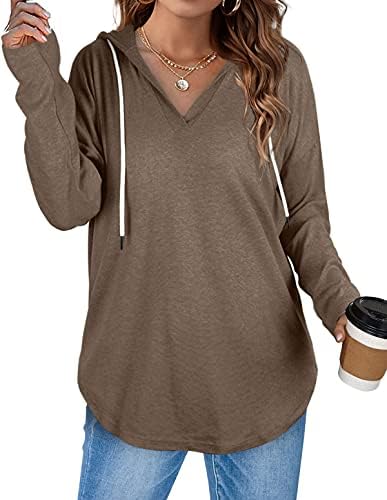 Hoodies bofell para mulheres pulôver de manga comprida V camisetas de pescoço casuais moletons moletons