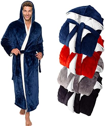 Ross Michaels Robe masculino Sherpa grande e alto - Long Plush Spa Bath Robe com capuz e bolsos - Presentes homens