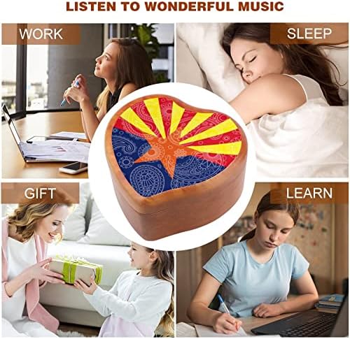 Arizona State Paisley Flag vintage Wooden Clockwork Box Musical Box em forma de coração Caixa de música Presentes para amigos