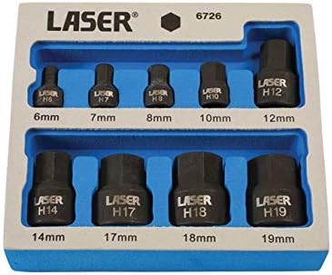 Laser 6726 Setor de soquete de impacto de baixo perfil Conjunto de bits de 1/4 D, 3/8 D 9pc, prata