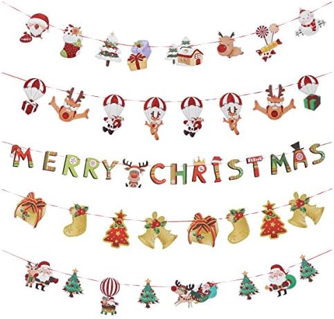 AMOSFUN 1 Conjunto 5 PCs Banners decorativos de Natal Buntings de papel de desenho animado material de natal