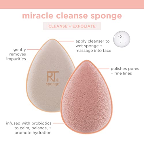 Técnicas reais esponja de limpeza milagrosa, ferramenta de limpeza facial com cuidados com probióticos, poros esfoliar e limpa