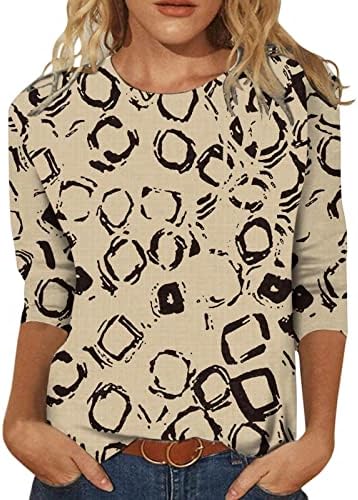 Moda feminina excessiva pescoço redondo 3/4 de manga top de camiseta impressa solta