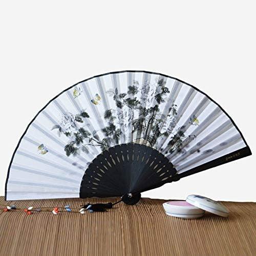 Ventilador dobrável do lyzgf, ventilador de mão dobrável chinês vintage butterfly handheld Silk Dolding Fan com molduras de bambu