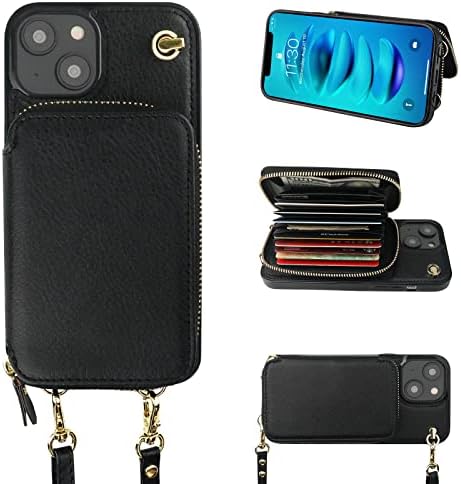 Caixa de carteira bocasal Crossbody para iPhone 14 Plus, Caixa de bolsa de couro de bloqueio de RFI