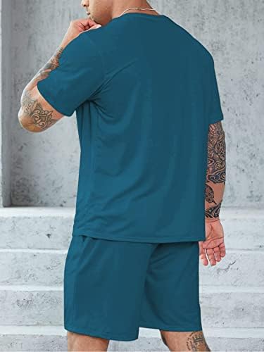 Nibhz roupas de duas peças para homens, letra de letra, camiseta gráfica e shorts de cintura de cordão de contraste sem colar