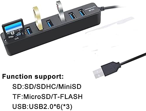UXZDX Usb Hub 2.0 Multi USB 2.0 Hub Splitter USB Alta velocidade 6 USB CARTO LEITOR USB Extender para laptop para PC