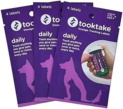 TakenTake Pet Mixed 4-Pack Medicine Reminder Rótulos, vitaminas, medicamentos, rastreador de pílula fácil, organizador semanal de 7 dias, remédios para animais de estimação, AM/ PM, viagens, TakenTake Pet Dosage Lembrents, 4 pacotes/ 16 rótulos