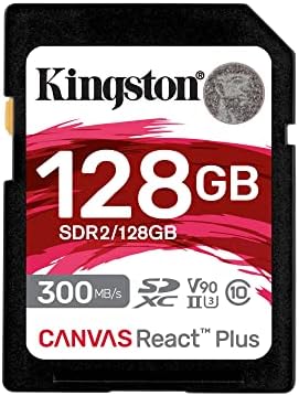 Kingston Canvas React mais 128 GB de cartão SD | Sdxc uhs-ii | 300R/260W U3 V90 | Full HD/4K/8K | SDR2/128GB & Canvas React